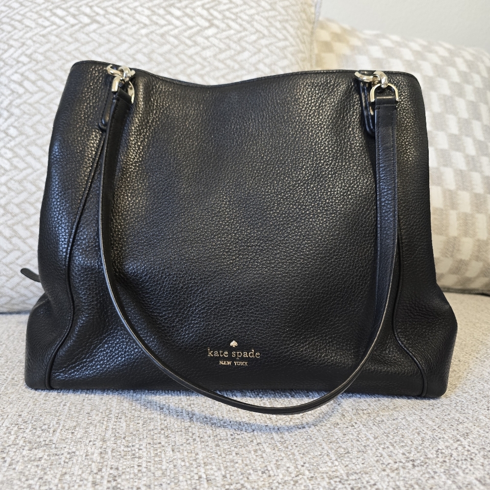♡ Kate Spade Black Leather Tote Bag EUC - Picture 2 of 11